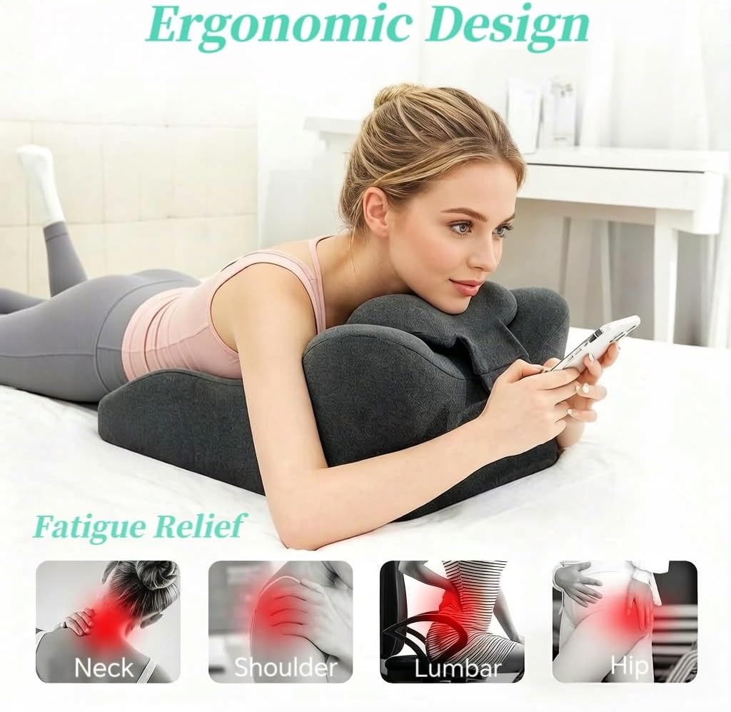 Memory Foam Wedge Pillow for Sleeping and Reading, Ergonomic Multi-Purpose Backrest, Superior Neck & Shoulder Support with Removable Cover (Dark Gray)