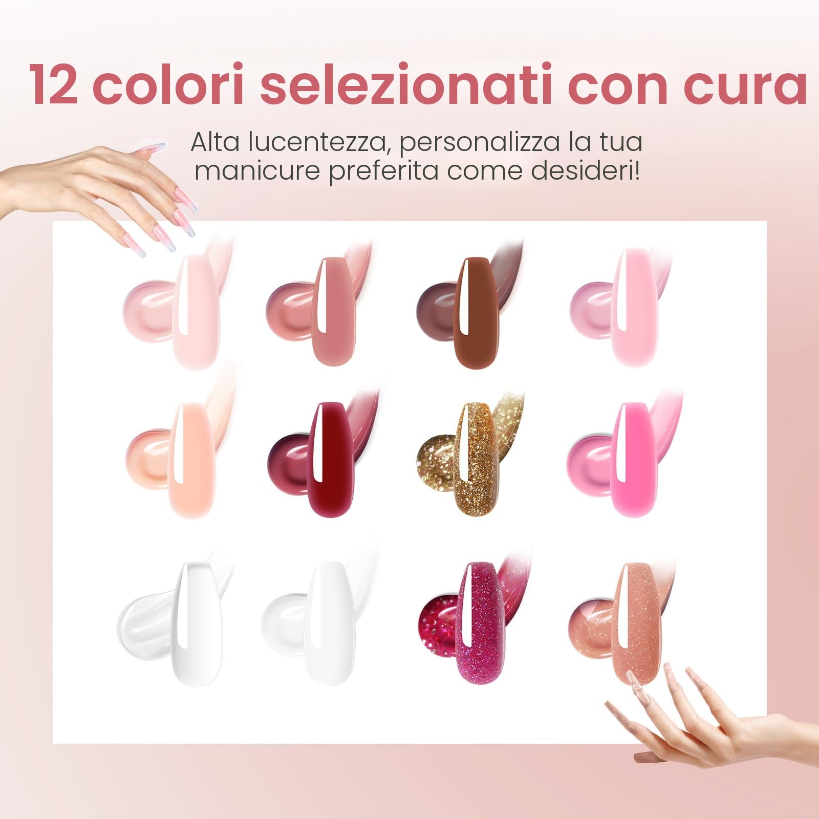 ROSALIND Poligel per Unghie Kit Completo, 12 Colori 10ml Gel Unghie Ricostruzione con UV Lampada, Base & Top Coat e Strumenti, Poly Nail Gel Completo kit per Principiante, Professionale e Salone