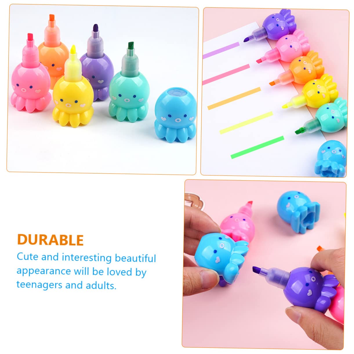 Happyyami Rotuladores Fluorescentes Plástico Liviano con Diseño de Octópodo Escritura Suave 18 Piezas para Estudiantes Ideales para Tarjetas DIY y Escuela