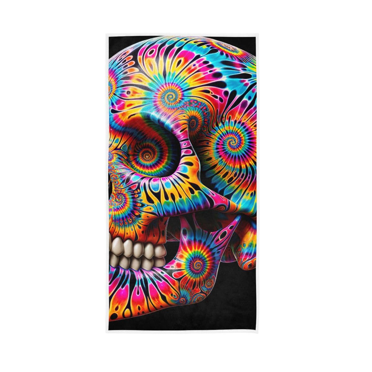 LSRCPD Skull on Tie Dye Pattern Hand Towel, Hand Towels Cotton for Bathroom, Gym, Hotel, Spa 15 x 30 Inches