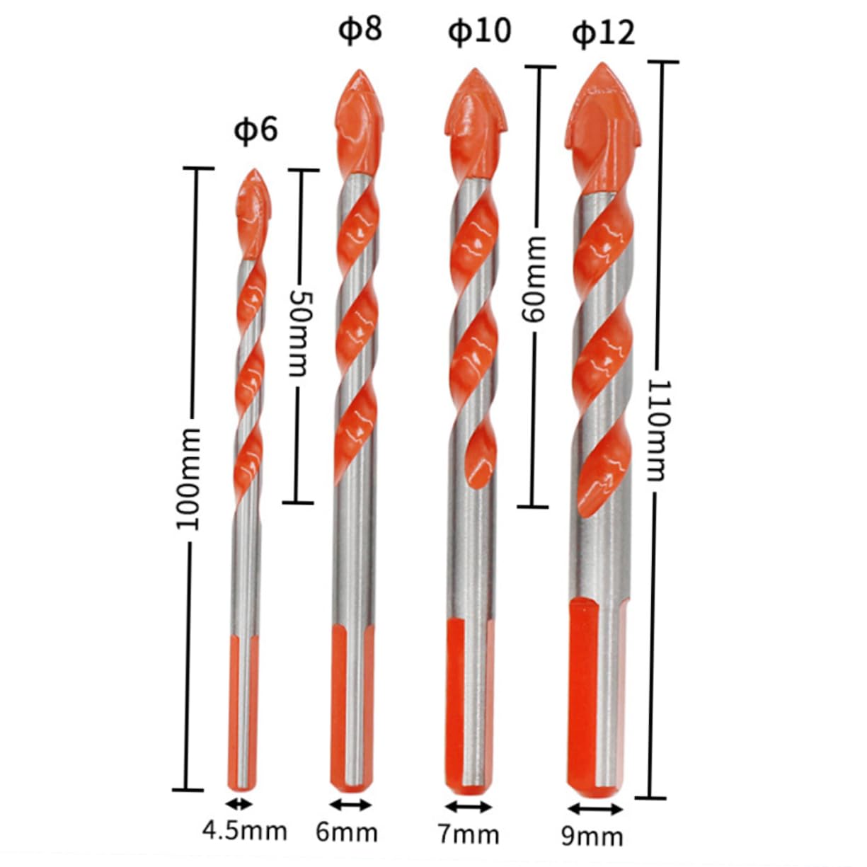 4Pcs Carbide Tip Triangle Drill Bit for Glass and Tile Durable Hole Opener for DIY Projects Iron Wall Reamer with Plastic Bags Packaging