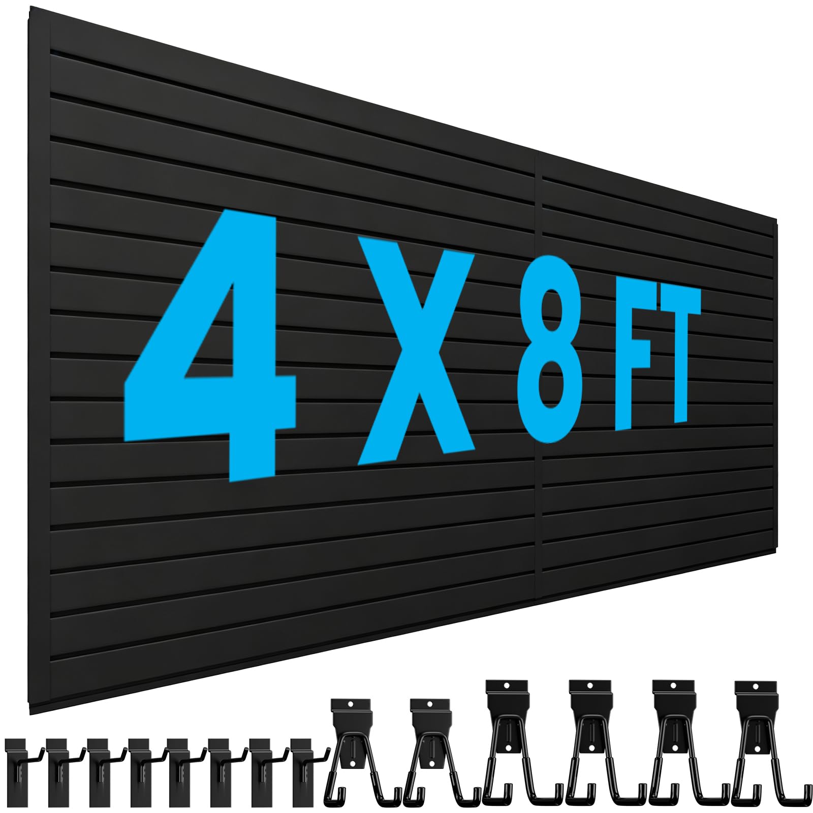 Photo 1 of AQOVOR 4x8 FT Slat Wall Paneling with 16 Hooks (Black)