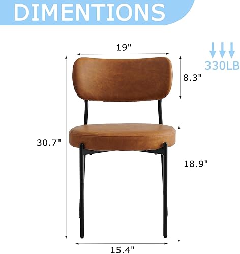 Miniatura 2 de Juego de 4 sillas de comedor marrones con respaldo curvo, sillas de comedor de cuero con asiento de cojín suave de poliuretano y patas de metal,