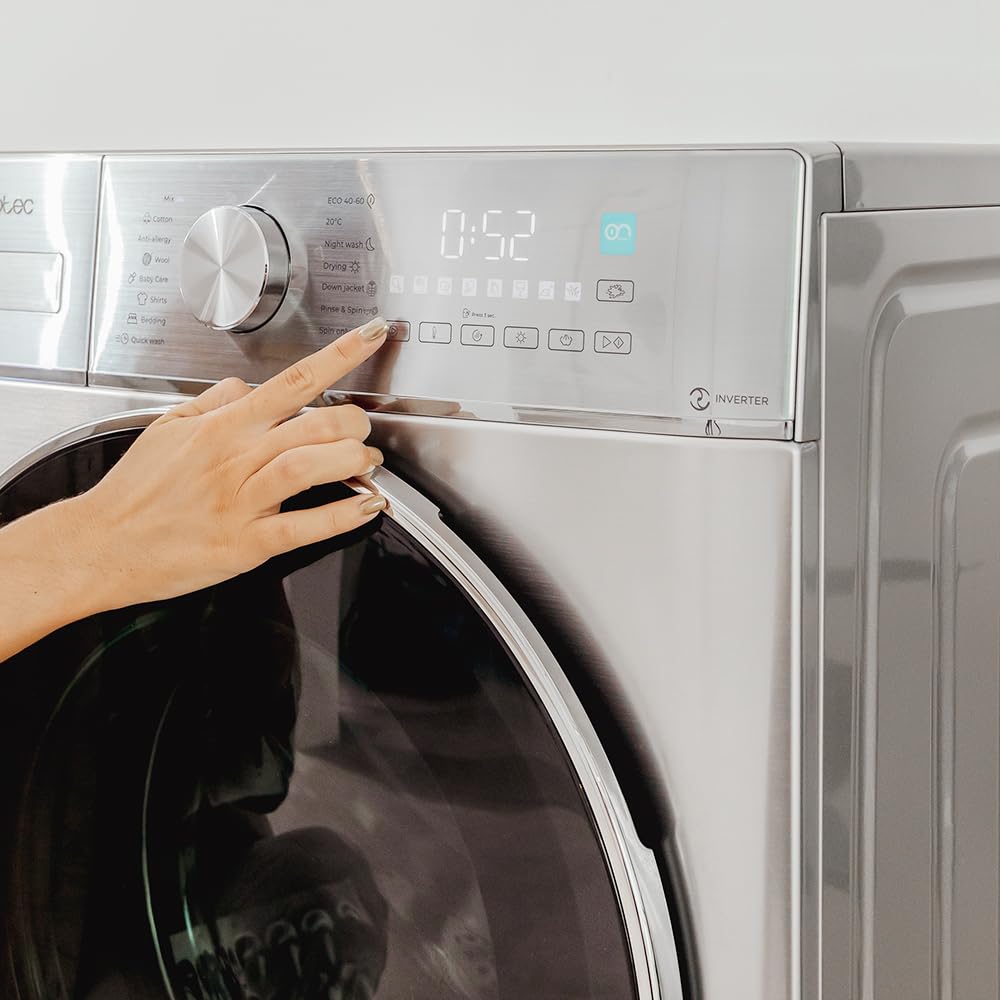 Cecotec Lavadora Secadora Carga Frontal 8Kg-5Kg Bolero Wash&Dry 8580 Inverter Steel B. 1400 rpm, 16 programas, Motor Inverter Plus, Clase A, Fuzzy Logic, Smooth Wash, SpaCare, Stain Match, Steel