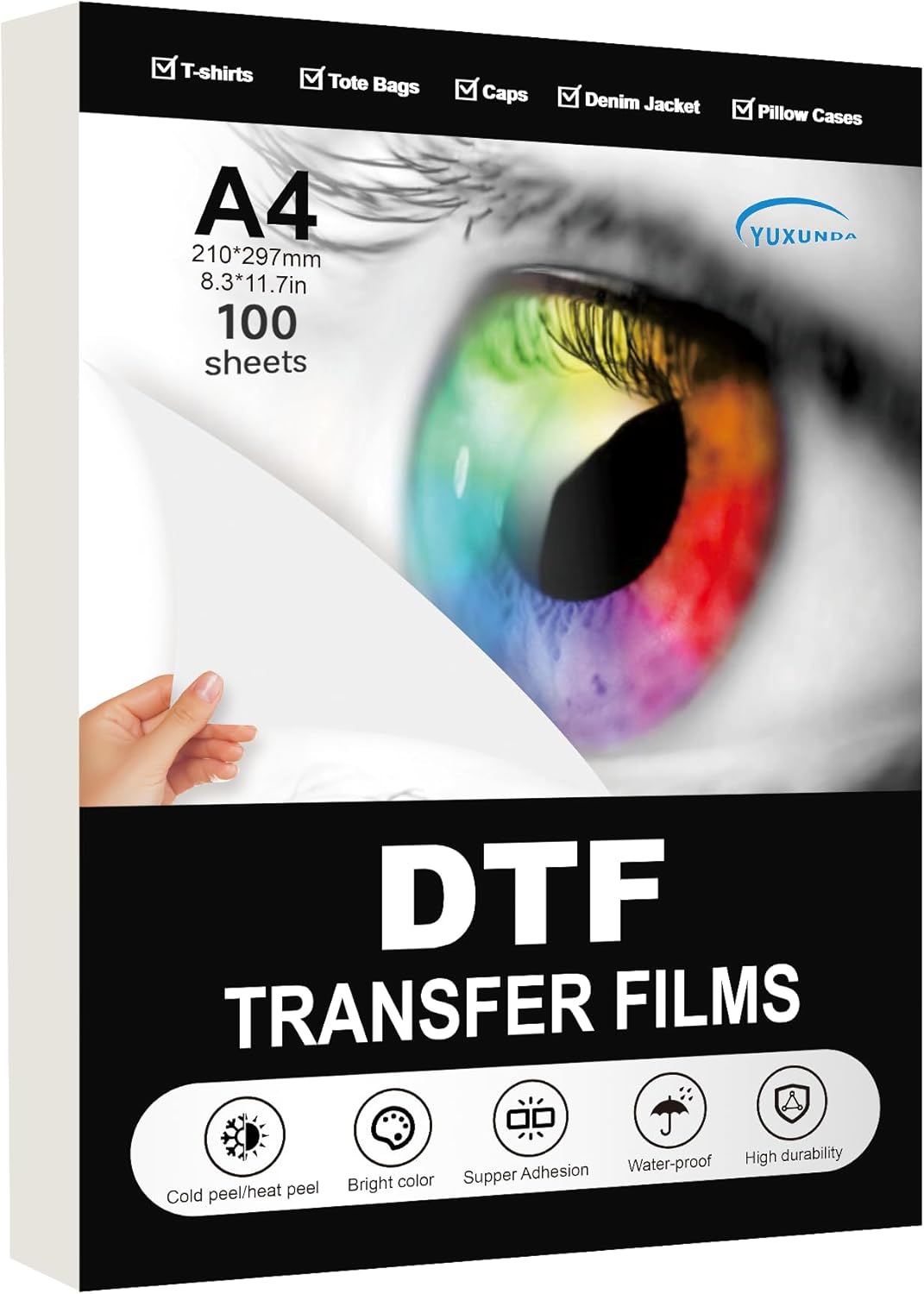 YUXUNDA DTF Transfer Film A3 (11.7" x 16.5") 100 Sheets Matte Clear Pre-Treated Paper for Sublimation Hot Stamping, Direct Film Printing on Dark and Light T-Shirts
