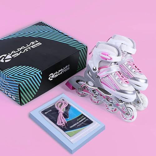 Miniatura 7 de Kuxuan Skates Patines en línea ajustables para niños, patines para niñas con todas las ruedas iluminadas, iluminación divertida para niñas y mujeres