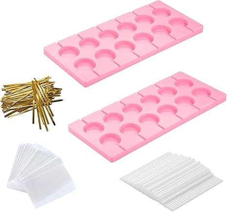 Amazon Com Digoon 2pcs Pack 12 Capacity Silicone Lollipop Molds Hard Candy Mold With 100 Pcs Pack 4 Inch Lollypop Sucker Sticks Candy Treat Bags Gold Ties Home Kitchen