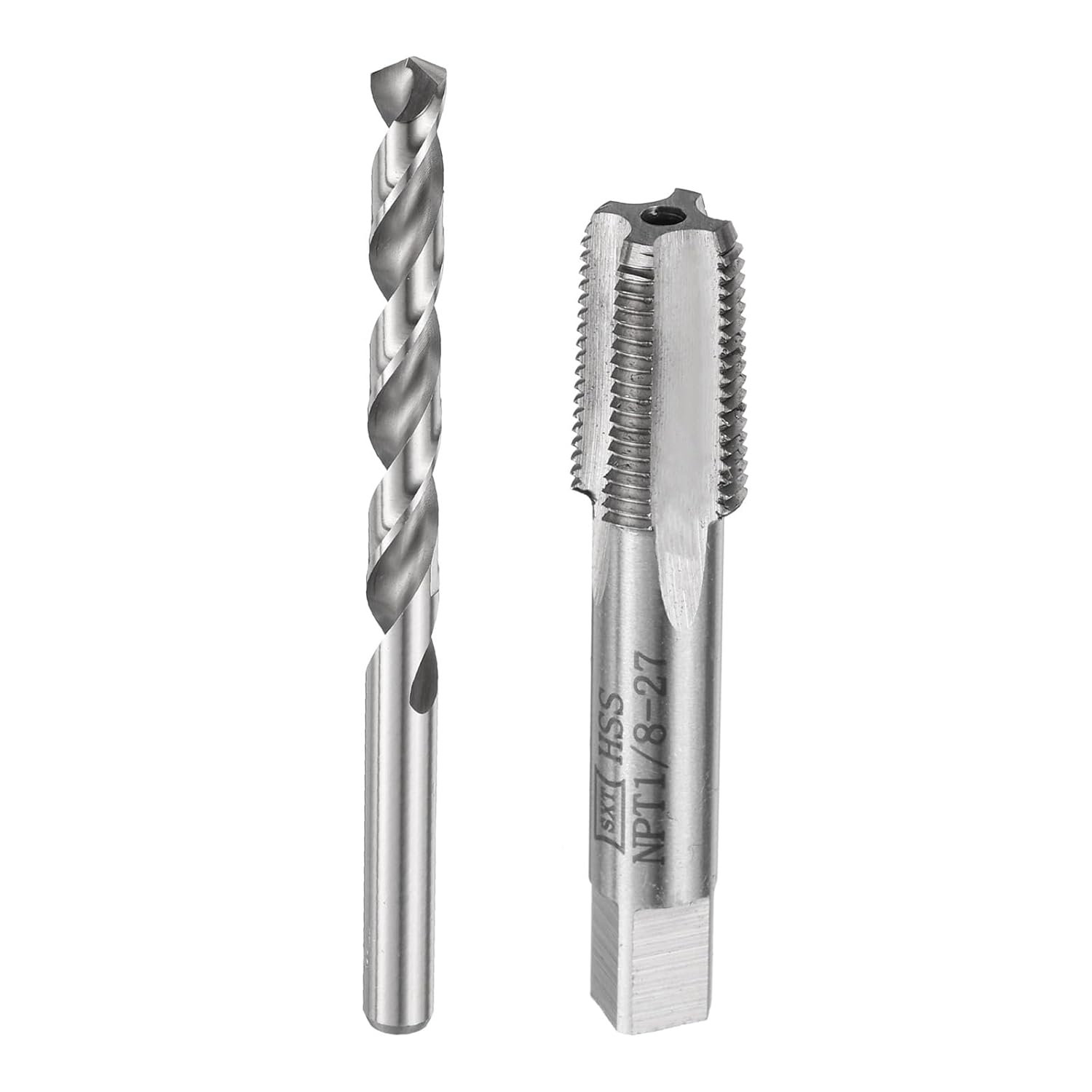 Tap & Drill Bit Set, 1pcs 1/8-27 NPT Straight Flute Thread Taps and 1pcs 8.3mm Twist Drill Bits, HSS6542 Screw Tapping Threading Tools