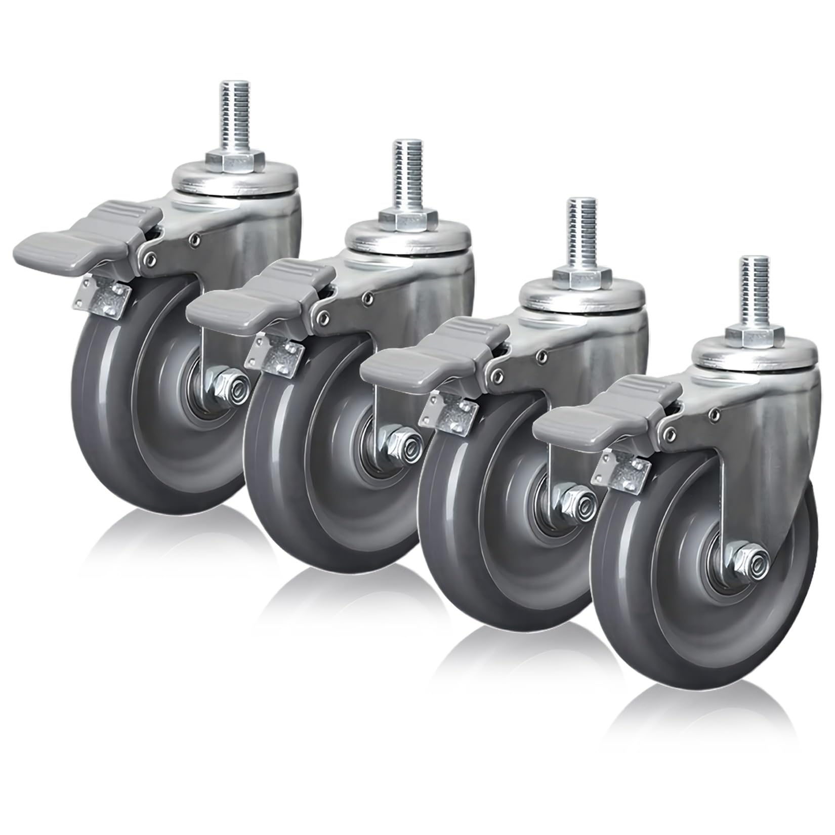 GYRAZXS Heavy Duty Swivel Casters 2.5" 3" 4" Set of 4 M12 Threaded Stem Polyurethane Wheels for Furniture Industrial Use Smooth Rolling Load Bearing