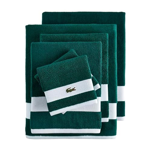 Lacoste Sport Stripe 6-teiliges Luxus-Baumwollhandtuch-Set - Hergestellt aus 100% weicher Supima-Baumwolle, saugfähig & schnelltrocknend, inklusive 2 Badetücher, 2 Handtücher, 2 Waschlappen