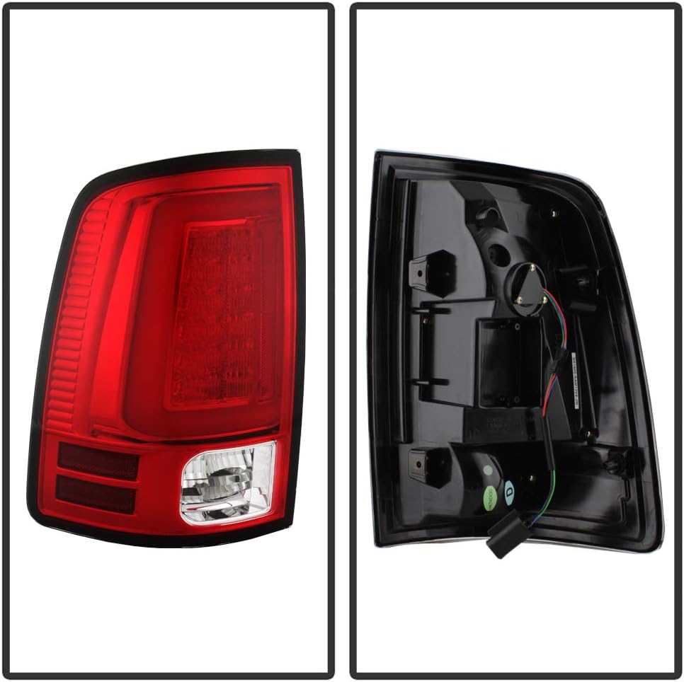 ACANII - For [Factory LED Tail Light Model] 2013-2018 Dodge Ram 1500 Red Clear LED Tube Tail Lights Brake Lamps V2 Pair