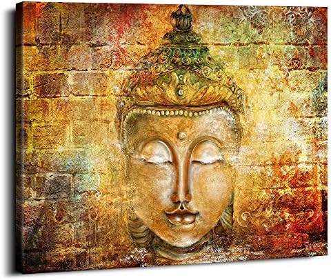 Buddah Decoration Wall Decor Large Gold Buddha Wall Canvas Retro Buddah Zen Posters Home Decor Living Room Study Bedroom Prints Painting Lotus Statue Murals Hanging Pictures Stretched 30x40 Inch