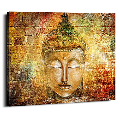 Buddah Decoration Wall Decor Large Gold Buddha Wall Canvas Retro Buddah Zen Posters Home Decor Living Room Study Bedroom Prints Painting Lotus Statue Murals Hanging Pictures Stretched 30X40 Inch #TOP22
