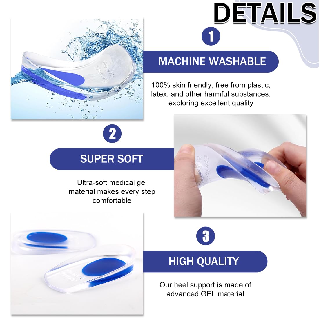 2 Pare Taloneras Silicona, Plantillas de Talón Gel, Soporte Ergonomico y Absorción de Impactos, Plantillas de Silicona para Hombre y Mujer