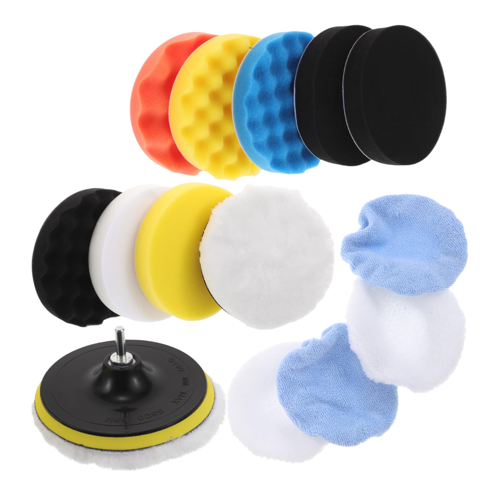Kit 16 Pezzi Oxido De Cerio con Spugne Lucidanti per Auto e Mobili, Accessori per Lucidatrice con Attacco per Trapano in Abs e Acciaio Inox per Cera