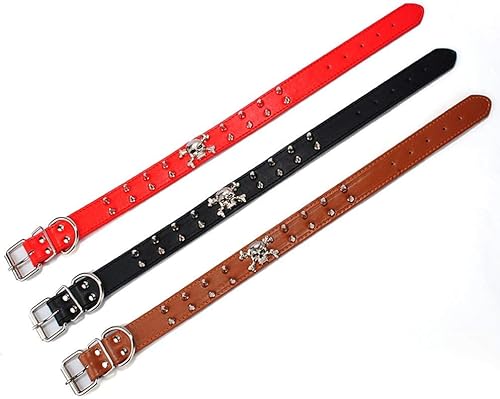 Miniatura 3 de Collar de perro de cuero con pinchos, 2 filas de remaches de bala con tachuelas de piel sintética, collar de calavera fresca para perros medianos y