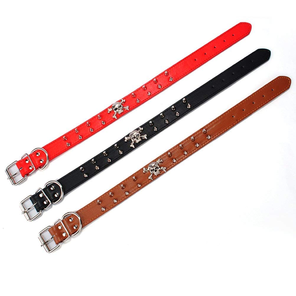 Juego de correa de cuero para perro de 3 cm de ancho, para perros de 3 cm de ancho, para mastiff Terrier Pitbull Husky (L, rojo)