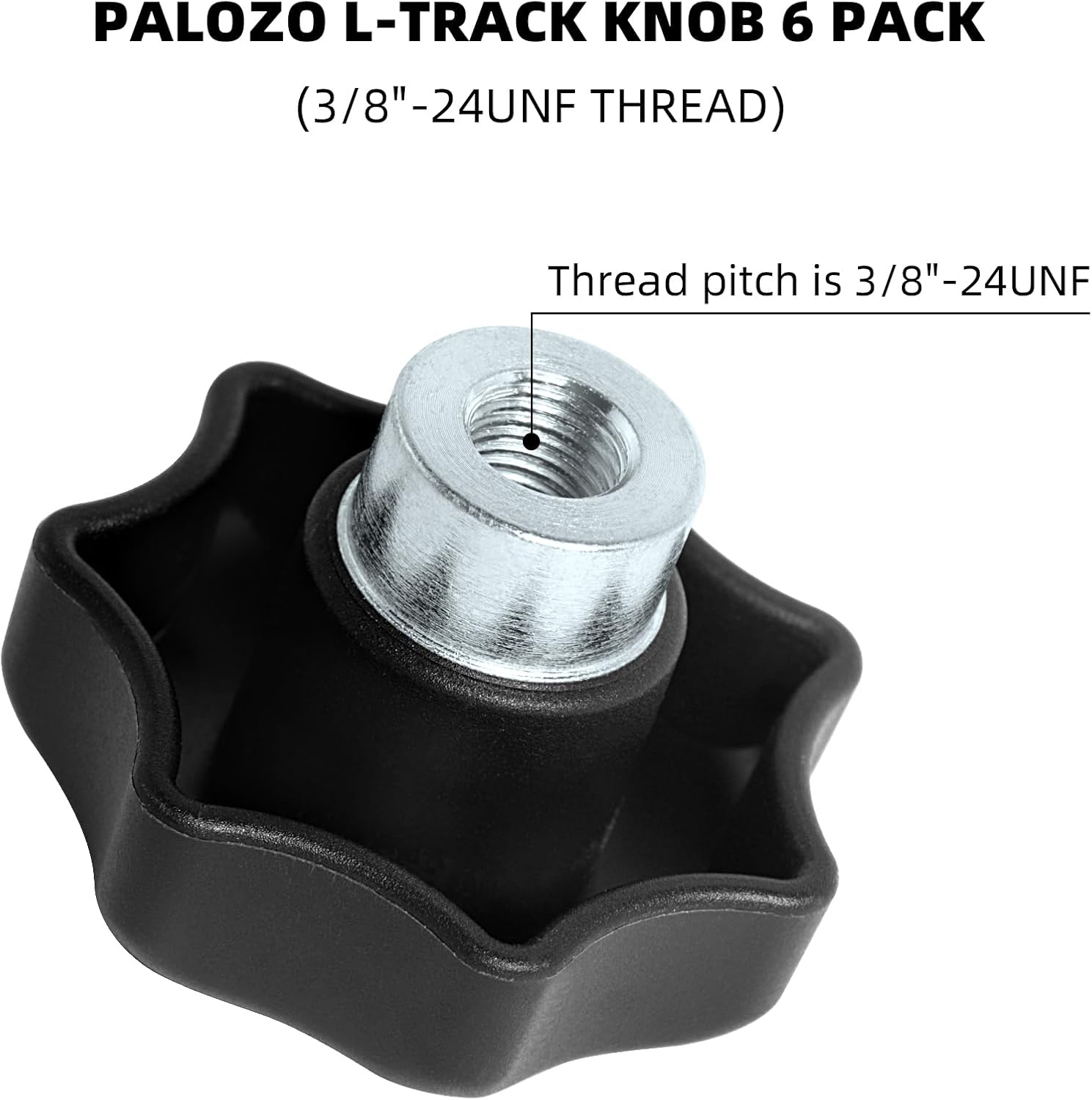 L-Track Fastening Knob Heavy Duty 3/8"-24UNF Thread for L Track Systerm, Pack of 6