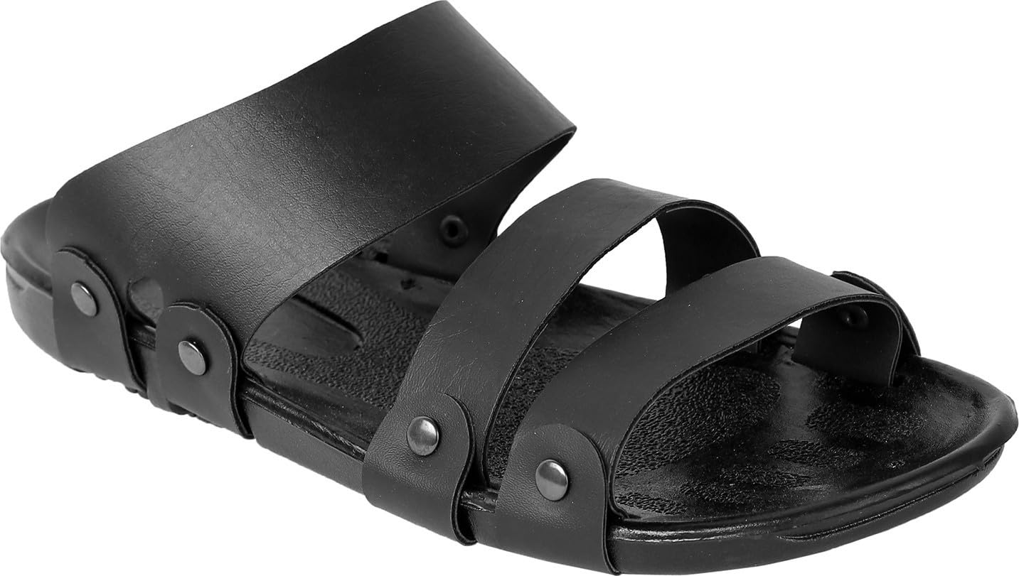 style height Men Sandals - Style No. Sandal-1501-Black-Plain-picture-24