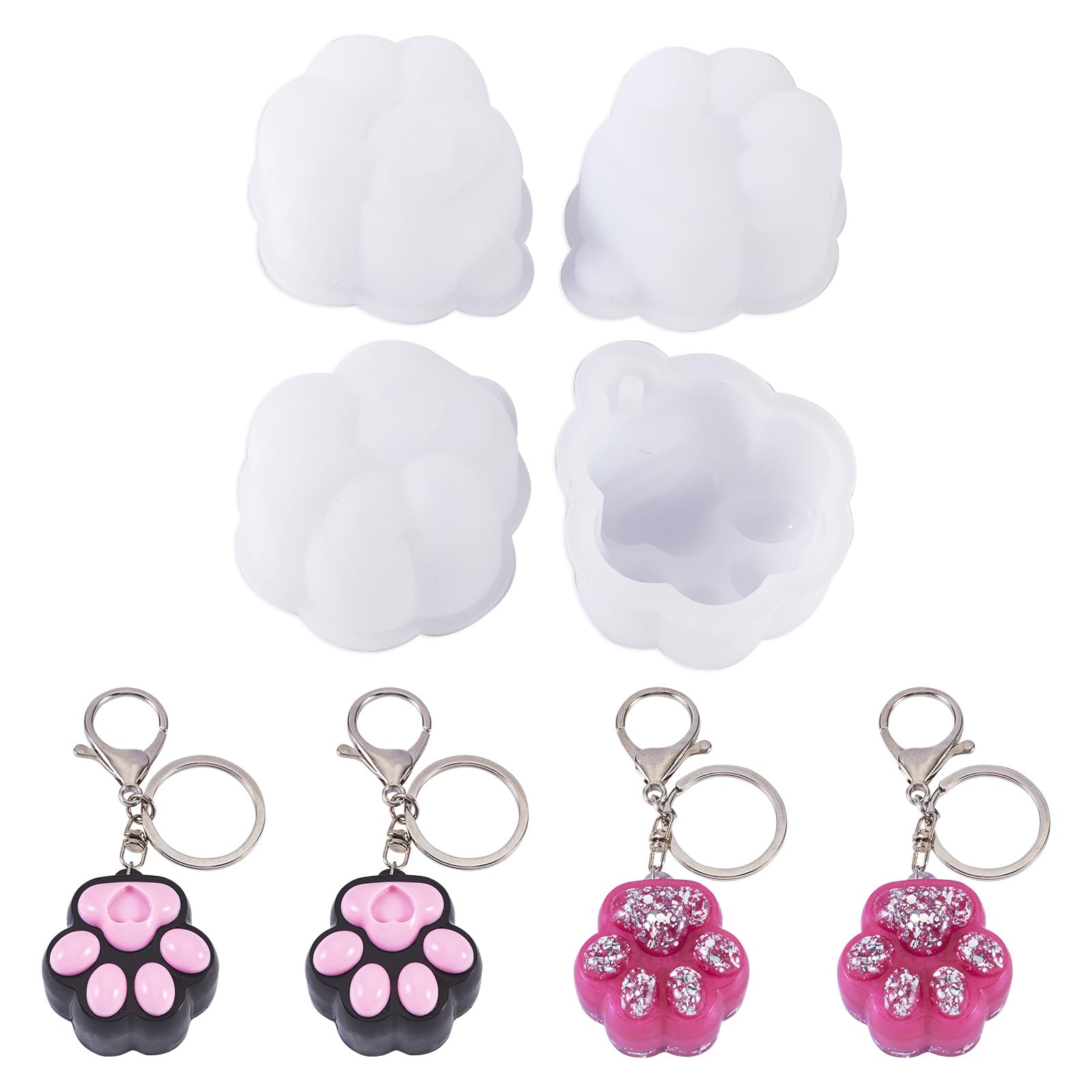Boutigem 4Pcs Paw Print Silicone Mold Cat Footprint Resin Casting Pendants Molds 54x48mm for Keychain Cabochons Hang Accessories Epoxy Resin Jewelry Making Decor