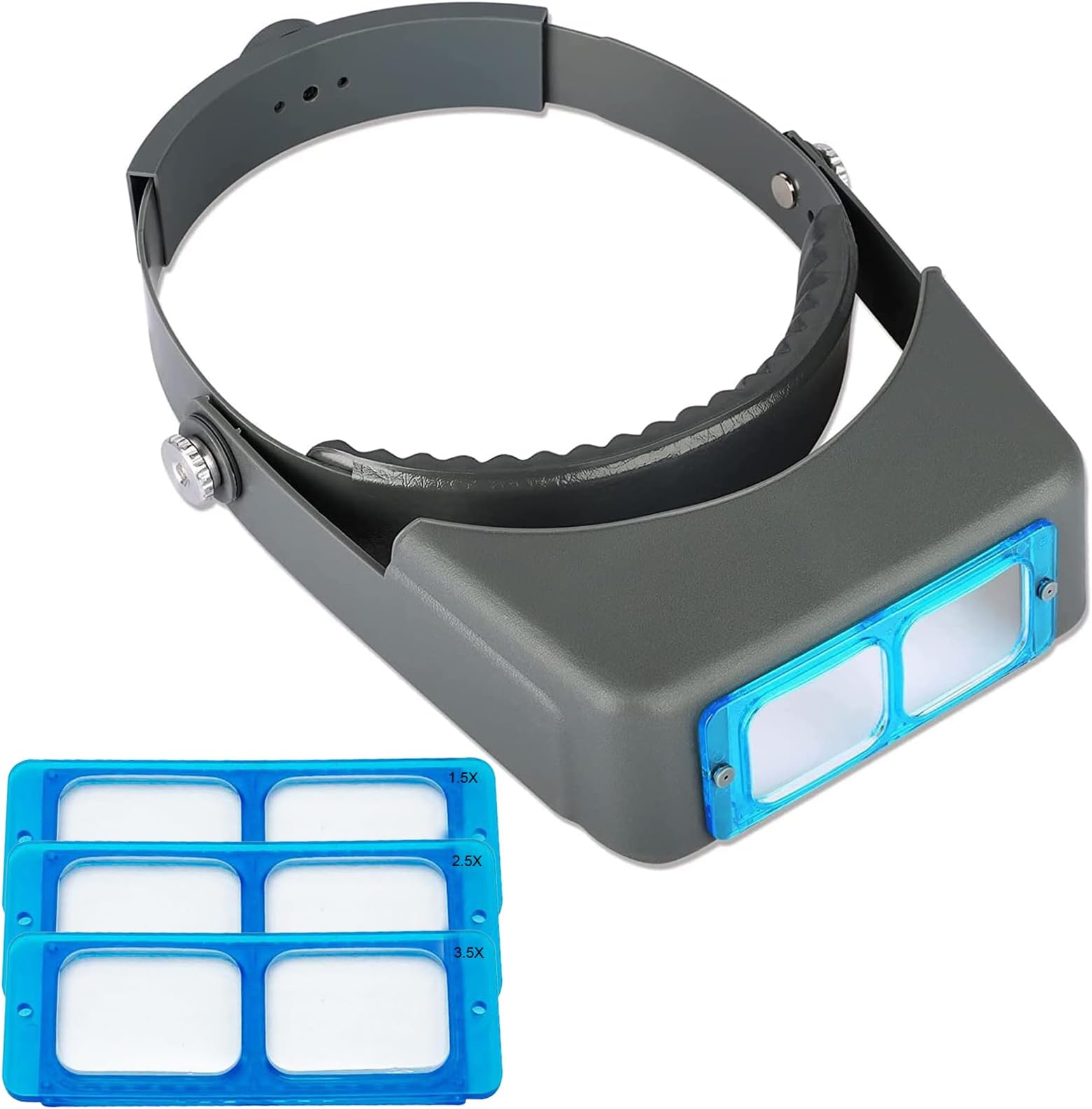 Headband Magnifier, Professional Double Lens Head-Mounted Loupe Jewelry Magnifier, Reading Visor Opitcal Glass Binocular Magnifying Glass with Lens Magnification-1.5X 2X 2.5X 3.5X for Repair, Crafts
