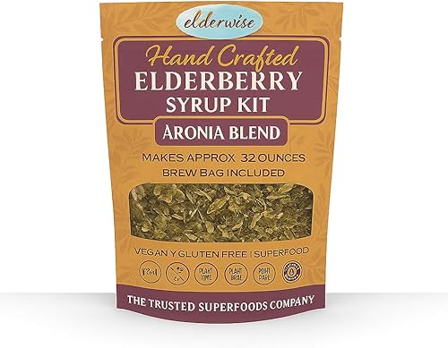 Elderwise - Kit de jarabe de bayas de saúco orgánico de saúco, bayas de saúco, bayas de aronia, escaramujos, jengibre, equinácea, canela y clavo,
