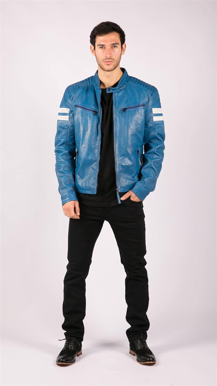 TruClothing Men's Biker Jacket Outwear Windproof Winter Motorcycle Rider Quilted Real Leather Jackets Coat