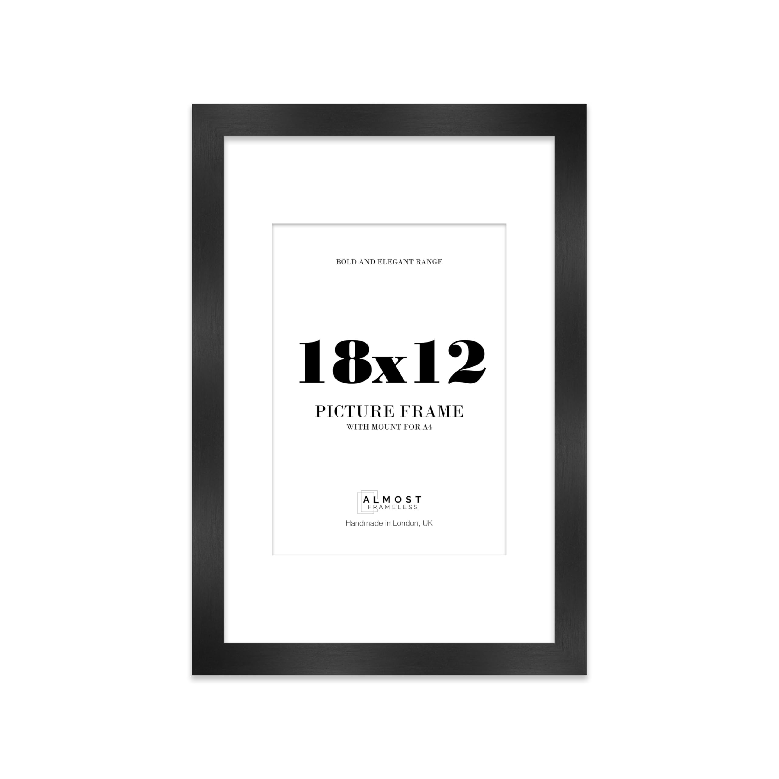 18x12 Black Frame With Mount for A4 Pictures 28mm Edge Portrait and Landscape Display with Wall Hooks, 1 Pack