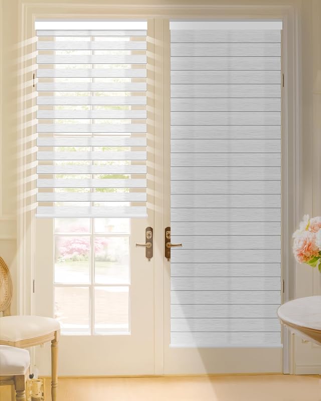 Motorized Zebra Shades with Remote Control, Electric Dual Layer Sheer Roller Blind Work with Alexa via Hub, Smart Day and Night Horizontal Blinds for Windows, Customized Size (Texture White)