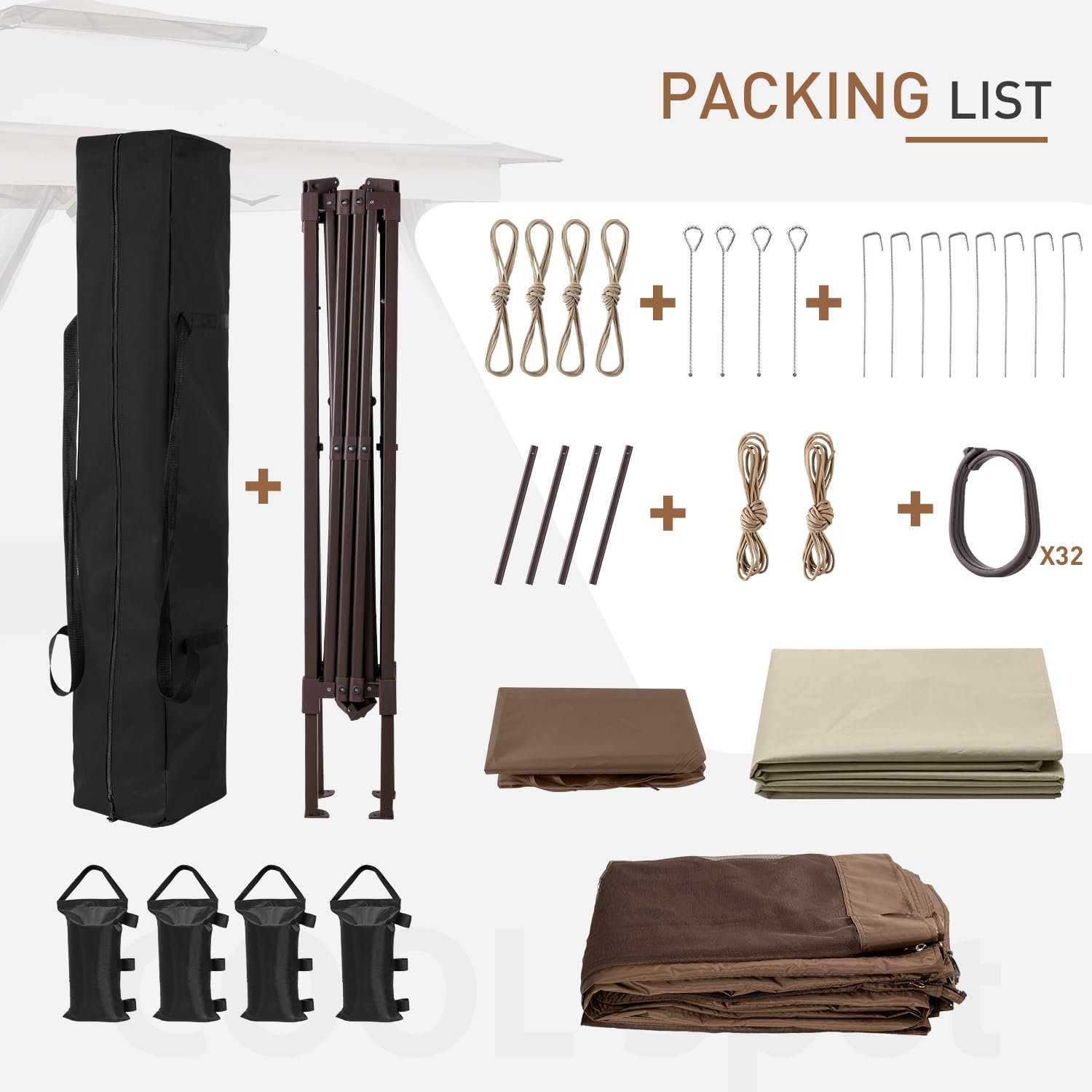 COOS BAY 11x11 Pop Up Gazebo with Mesh Netting, Instant Outdoor Canopy Tent, Water Resistant Shelter with UPF 50+ UV Protection, 121 Sq Ft Coverage, Beige