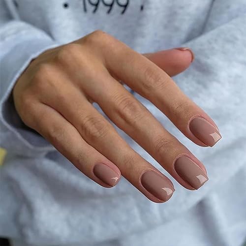 Uñas postizas cortas de forma cuadrada, uñas acrílicas azules, uñas acrílicas de color puro, cobertura completa, lindas uñas postizas artificiales