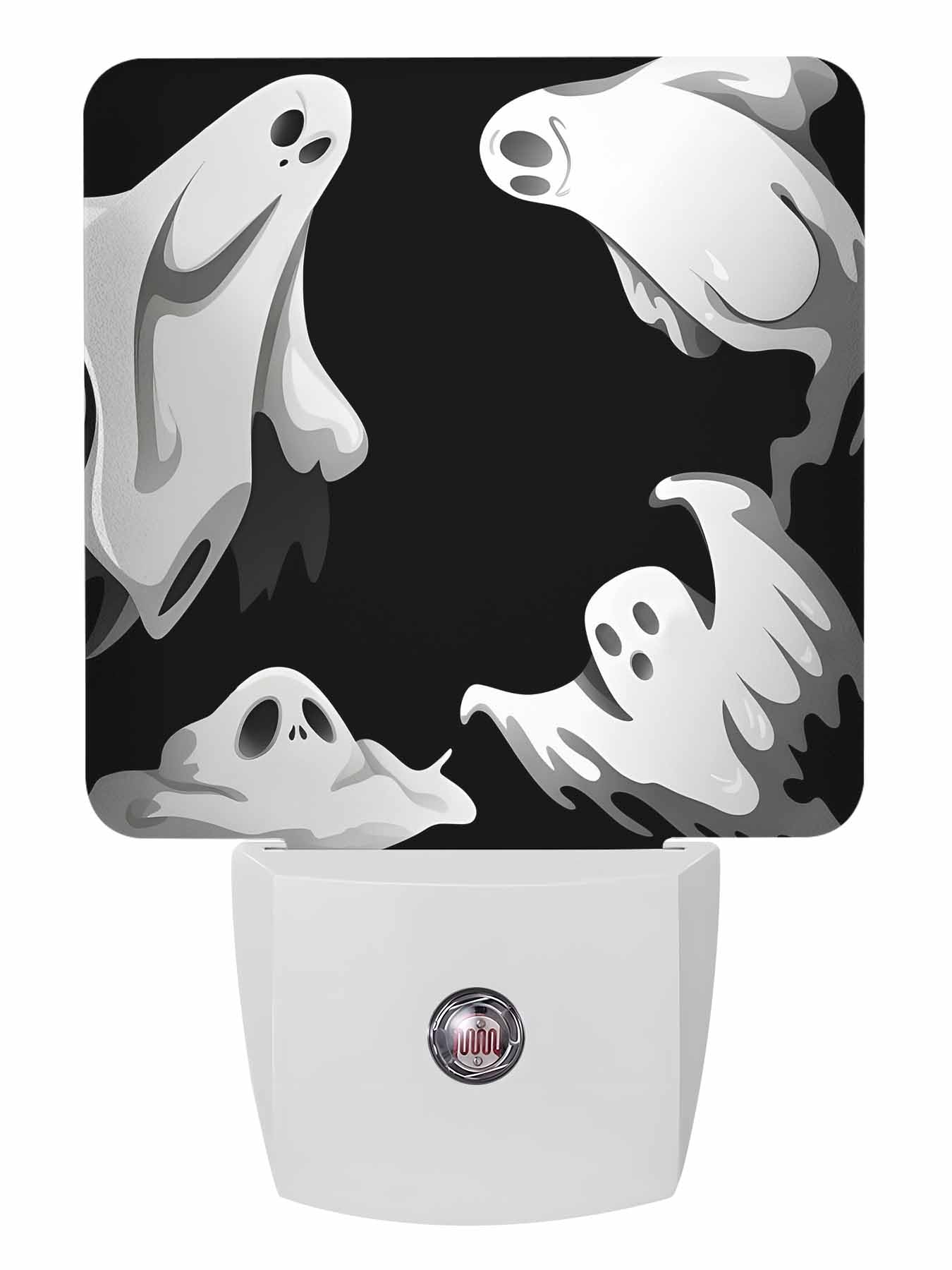 Halloween Night Lights Auto Sensor Ghost Plug-in LED Nightlights Dusk to Dawn for Living Room, Bedroom, Bathroom, Hallway, Stairways Holiday Party Wall Decor, Horror Spooky Black Night Light