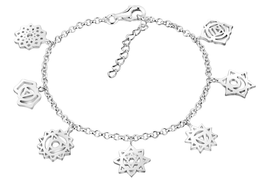 NenalinaLadies Bracelet with 7 Chakra Charm, Length 18 + 3 cm extension, handmade from 925 sterling silver, 331990