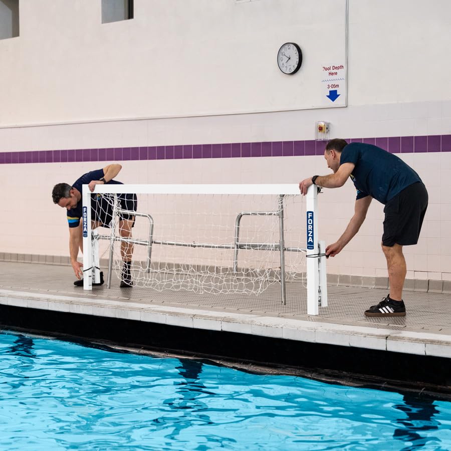FORZA Portería de Waterpolo Montada | Marco de Aluminio Plegable de 3 m x 0,9 m con Componentes de Acero Inoxidable y Red de HDPE – Ideal para Entrenamiento y Competición