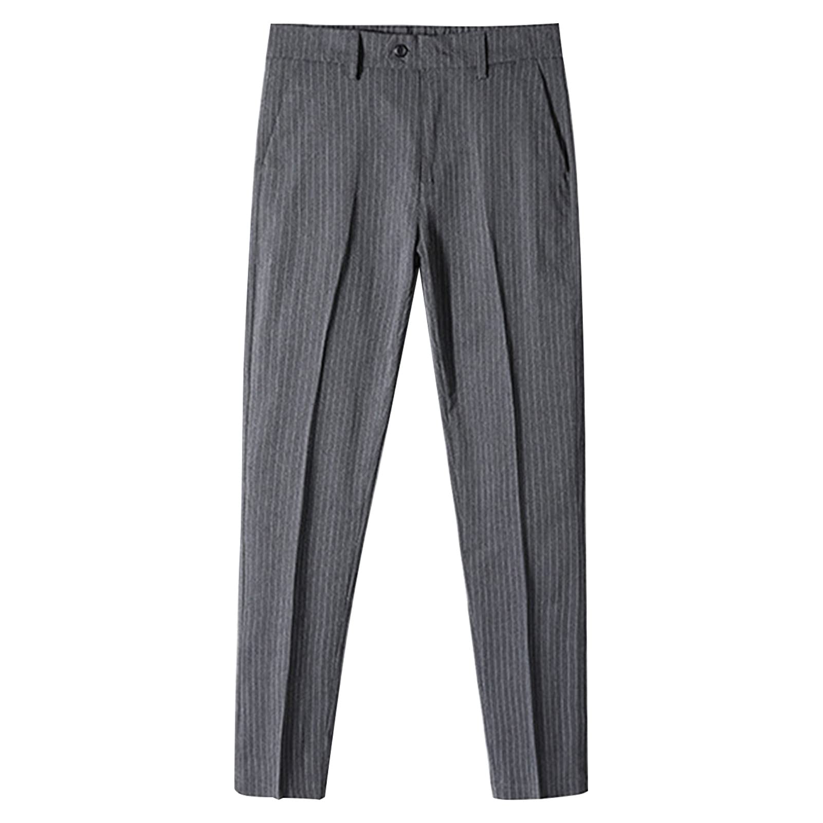 Maiyifu-GJ Men Stylish Slim Stretch Dress Pant Pinstripe Skinny Fit Flat Front Suit Pant Business Lightweight Casual Trousers