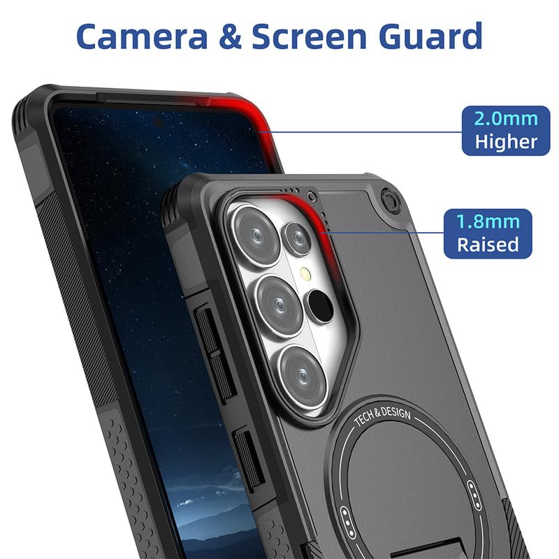 Image of US LITE Back Cover for Samsung Galaxy S26 Ultra with Portable Kickstand | MagSafe Compatible Magnetic Case | Shockproof Military Grade Protection | Extreme Protection Phone Cover - Black
