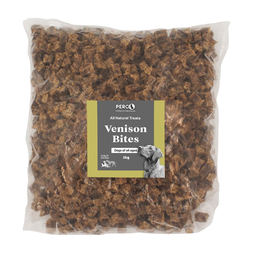 Pero Natural Dog Treats – Venison Bites – 100% Venison, High Protein, Grain Free, Healthy Dog Snack – 1kg Pack