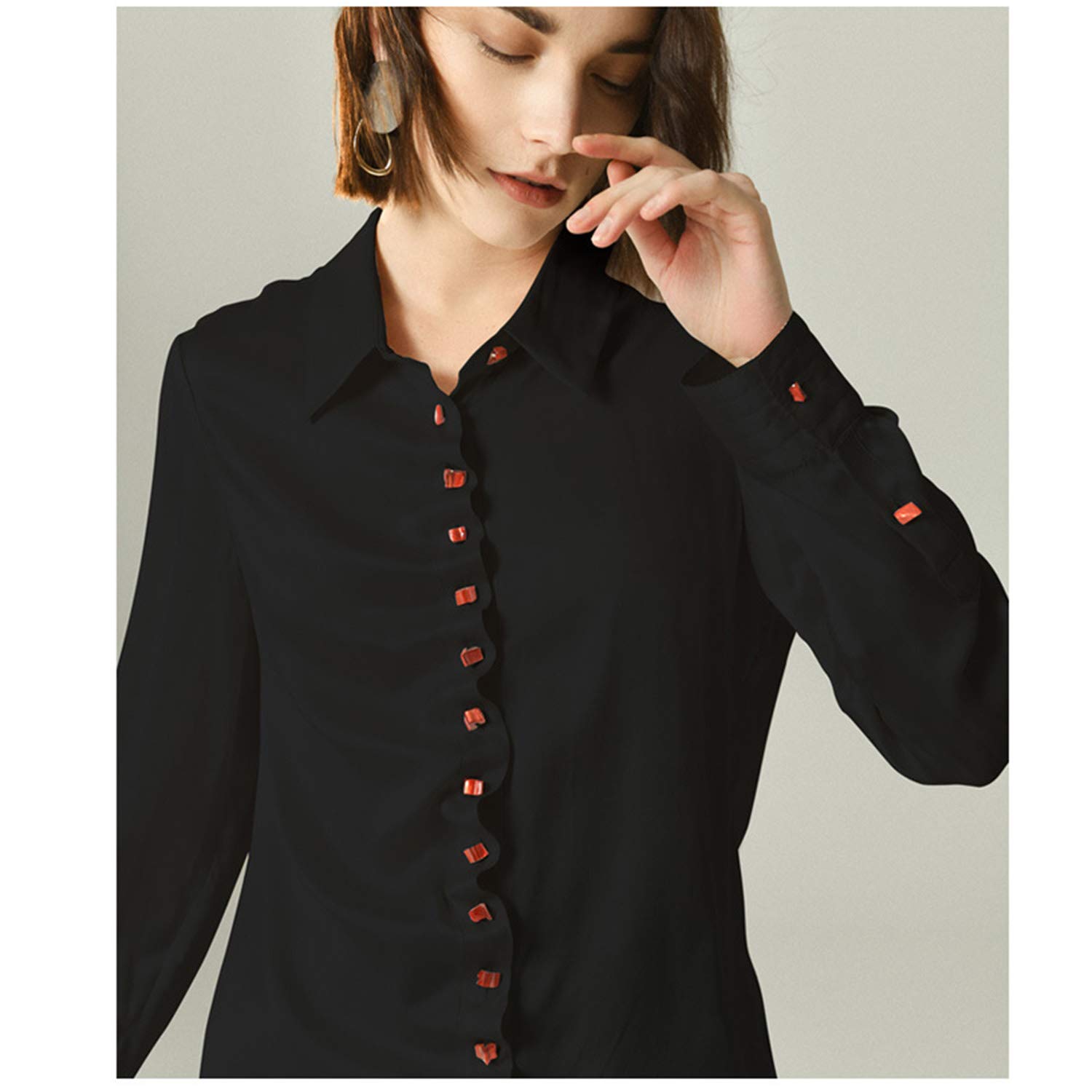 Camicia Elegante A Maniche Lunghe Tinta Unita, Top in Seta da Donna, Blusa