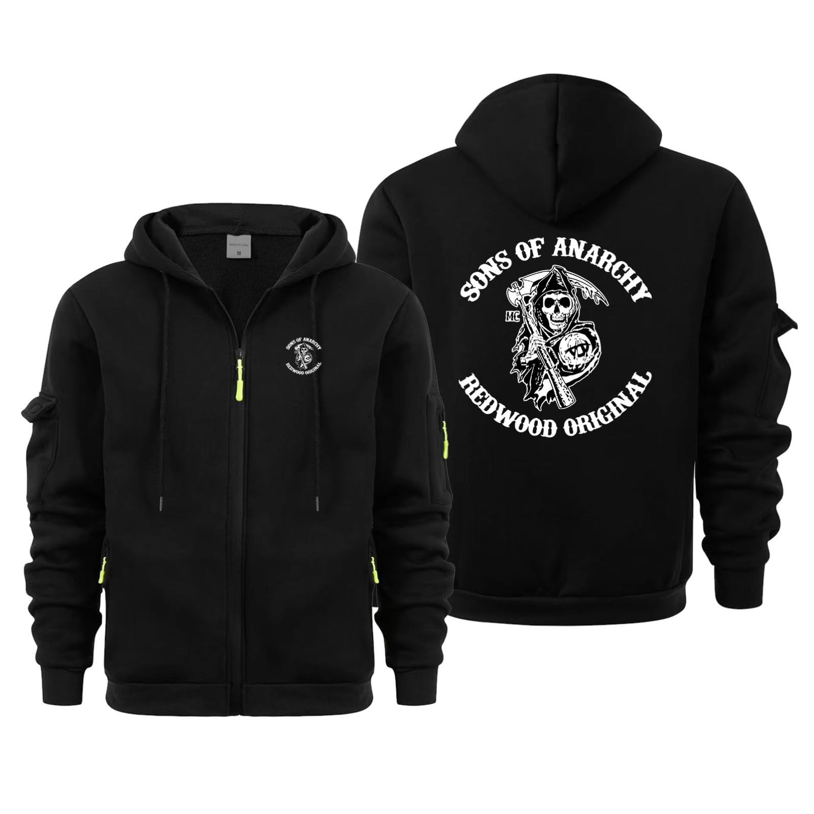 Felpa con cappuccio leggera con cerniera da uomo - Giacca in morbido pile per Anarchy Sons con tasca a marsupio Vestibilità comoda e traspirante