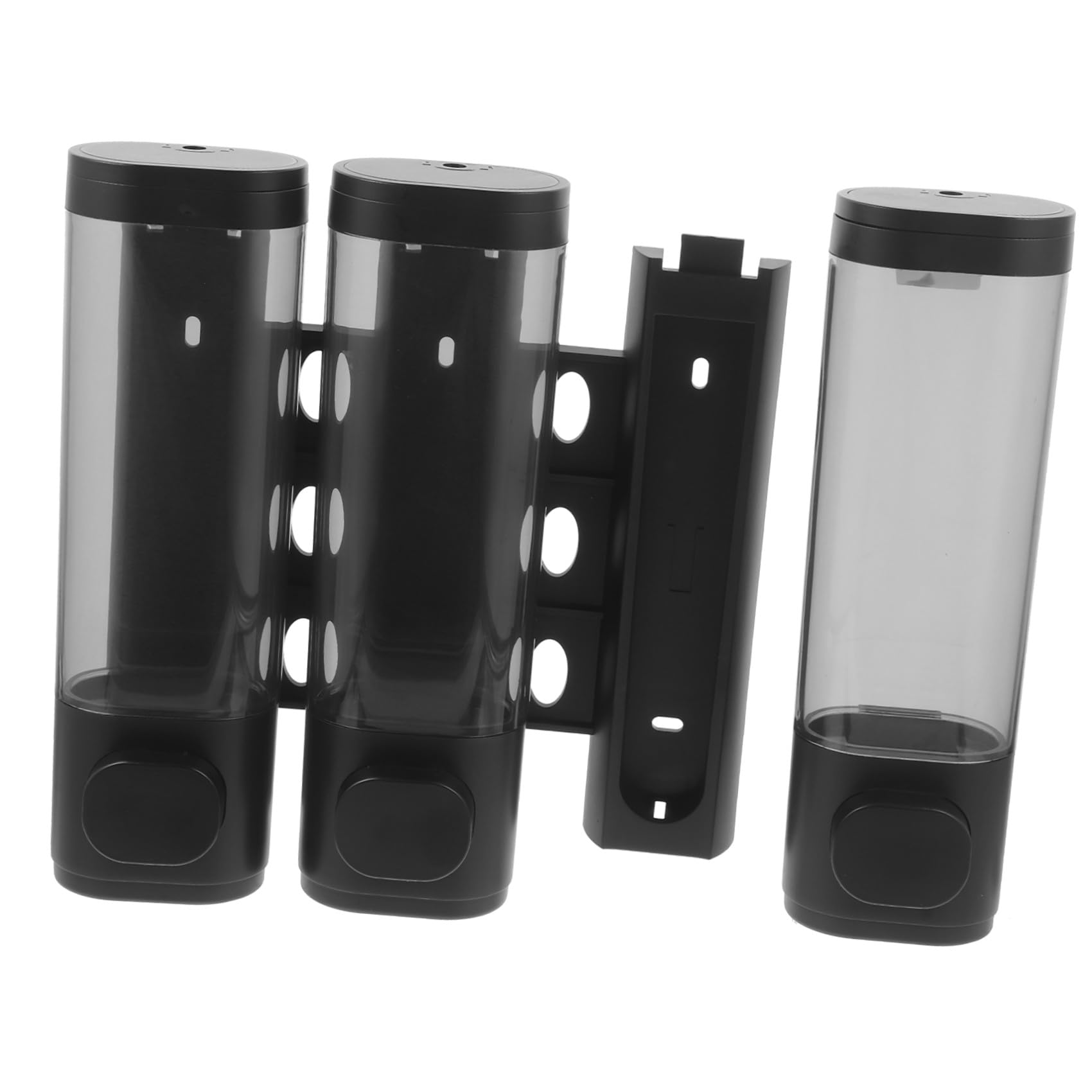 Dispenser Sapone da Muro 3 Camere Manuale per Bagno Nero Abs