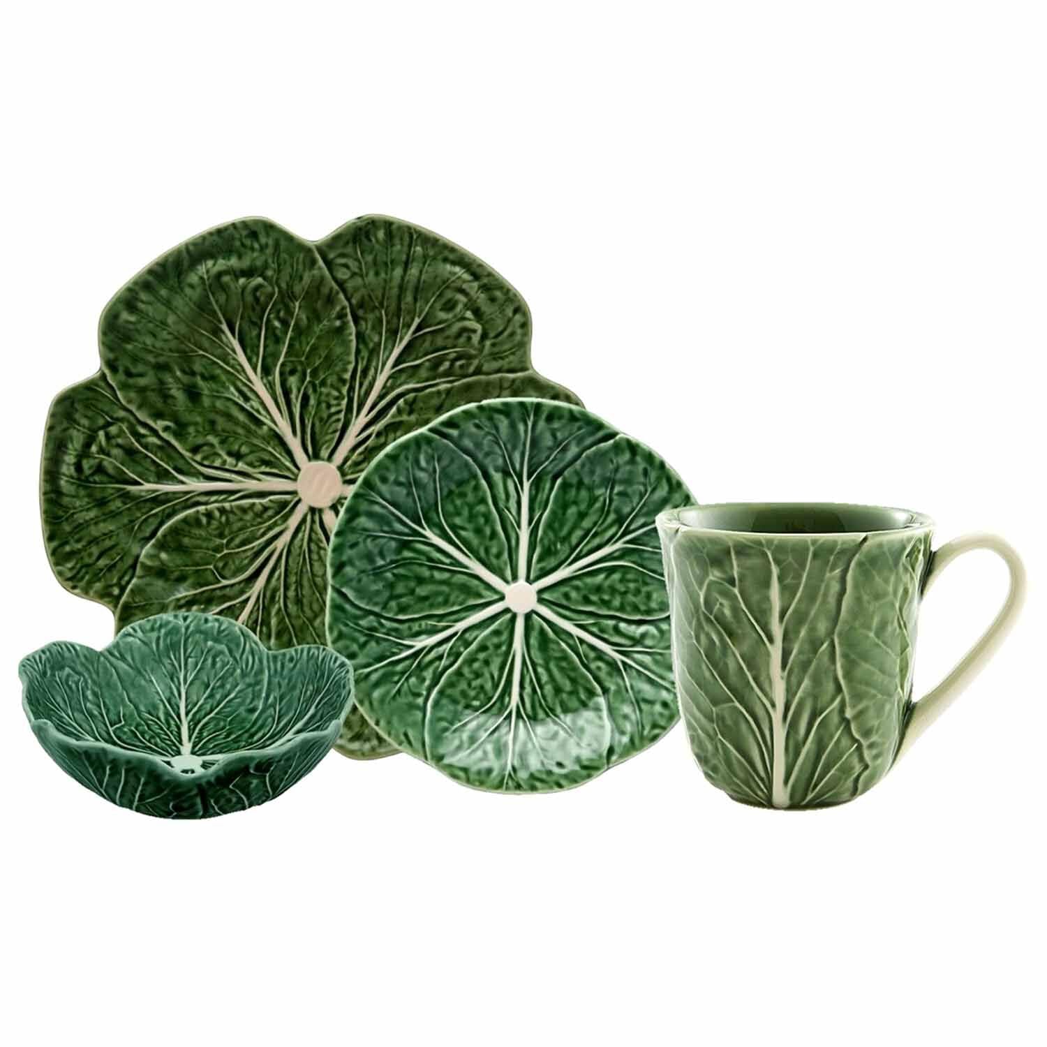Bordallo Pinheiro Green Cabbage Earthenware 4-Piece Dishware Set
