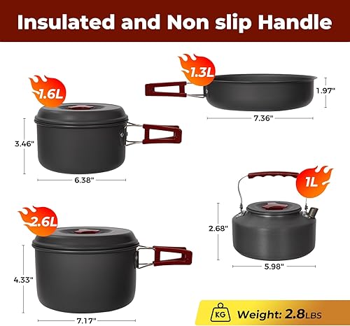 Miniatura 2 de Bulin 24131184 PCS Camping Cookware Mess Kit Lightweight Backpacking Cooking Set Outdoor Cook Gear for Family Hiking PicnicKettle Pot Frying Pan