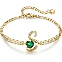 Birthday Gifts for Women A-Z Initial Bangle Bracelets 18k Gold Plated Simple Alphabets Letters with Birthstone Name Jewelry Anniversary Wedding Gifts for Women Sister Daughter (with Gift Box)