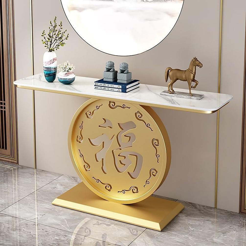 WYRNOBRX Coffee Tables for Living Room with Marble-Look Countertop Console Table for Entryway Entry Way Table Home Decor Metal Frame for Living Room, Kitchen, And Hallway,Gold/A,L160*H80*W30