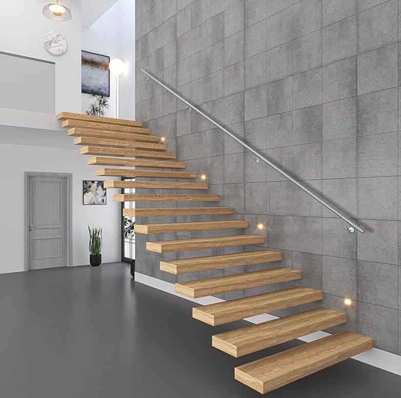 Stairs Staircase Handrail Banister Rail Support Kit 3.6m Satin Stainless Steel 40mm | Includes three tubes, brackets and wall fixings for quick indoor assembly to secure staircases and pathways.