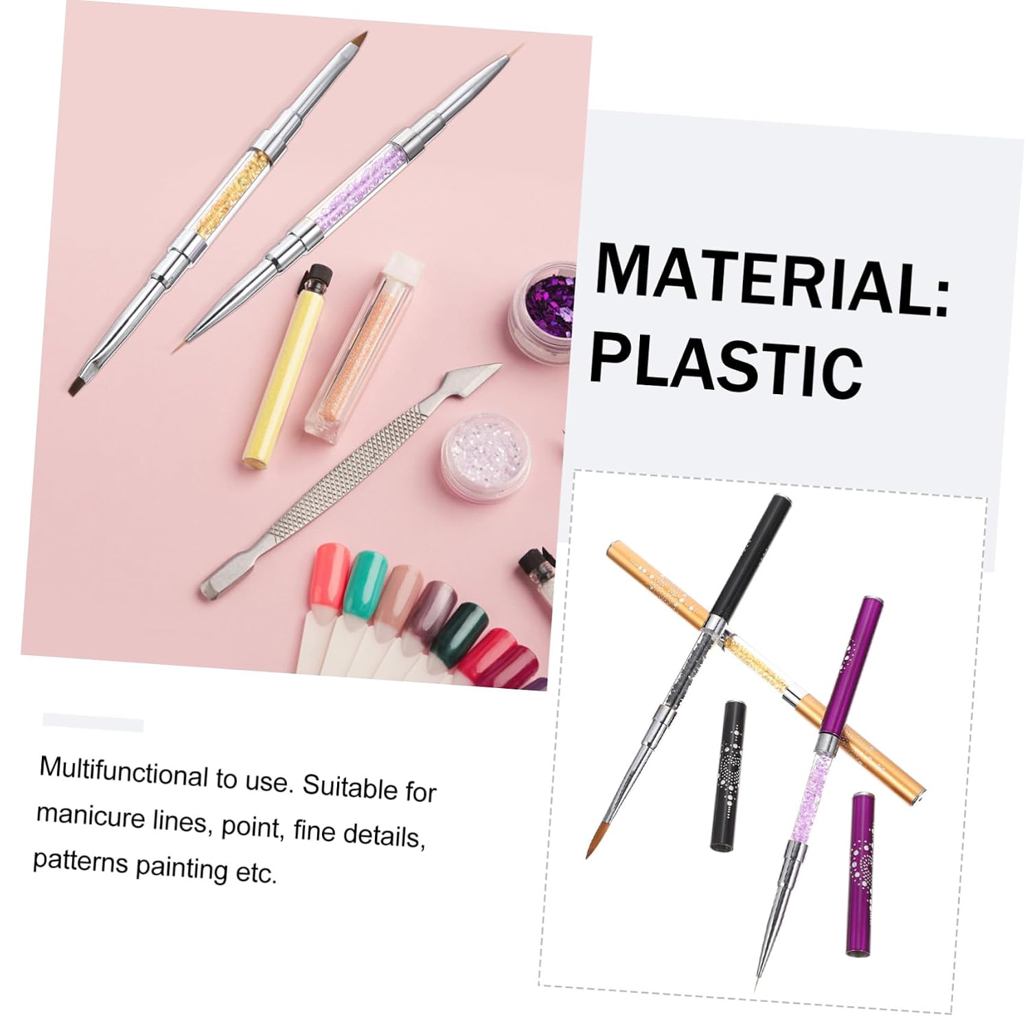 3pcs Double-ended Nail Art Pens Nail DIY Drawing Tools Lightweight Manicure Accessories for Precise Painting Yellow Purple Black