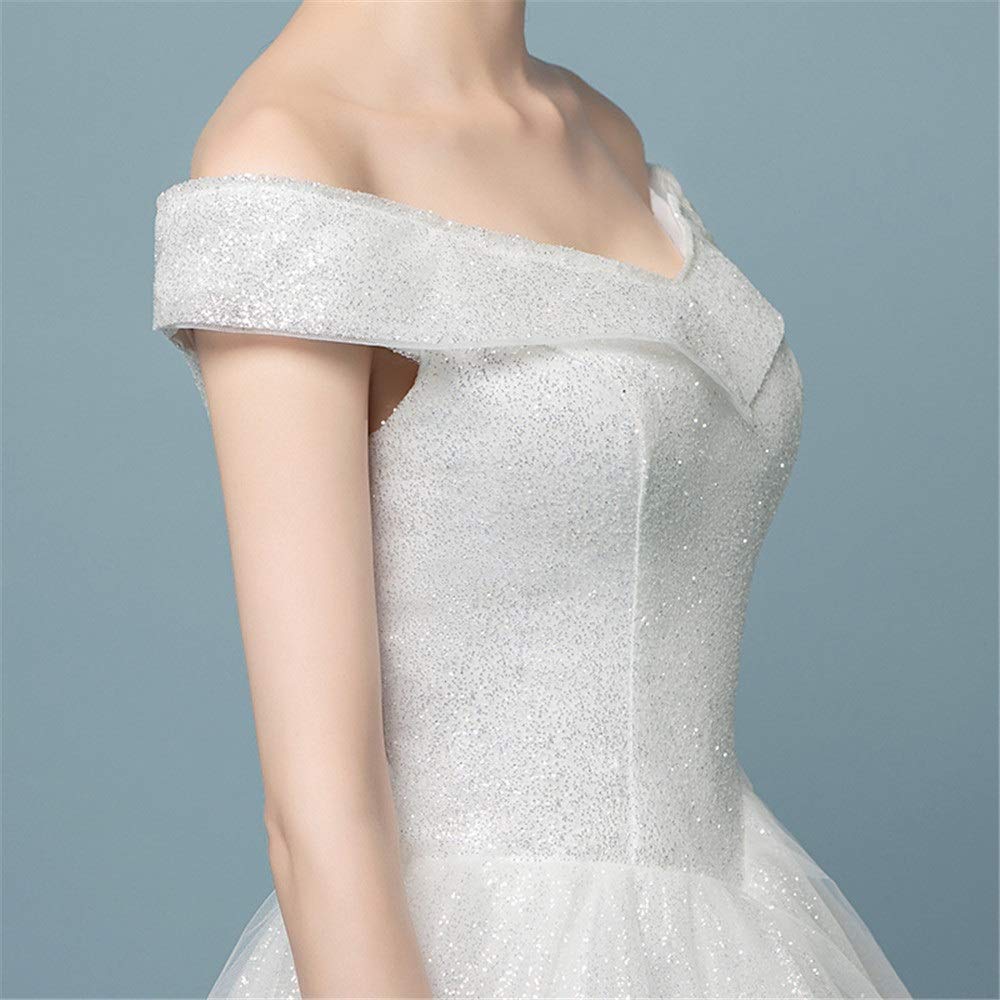 Vestidos de Baile con Hombros Desnudos Y Cuello V Brillante para Mujeres Vestidos de un Quinto de Ellos Retro Vestidos de Trapeador, LNNLSS, Marfil, m