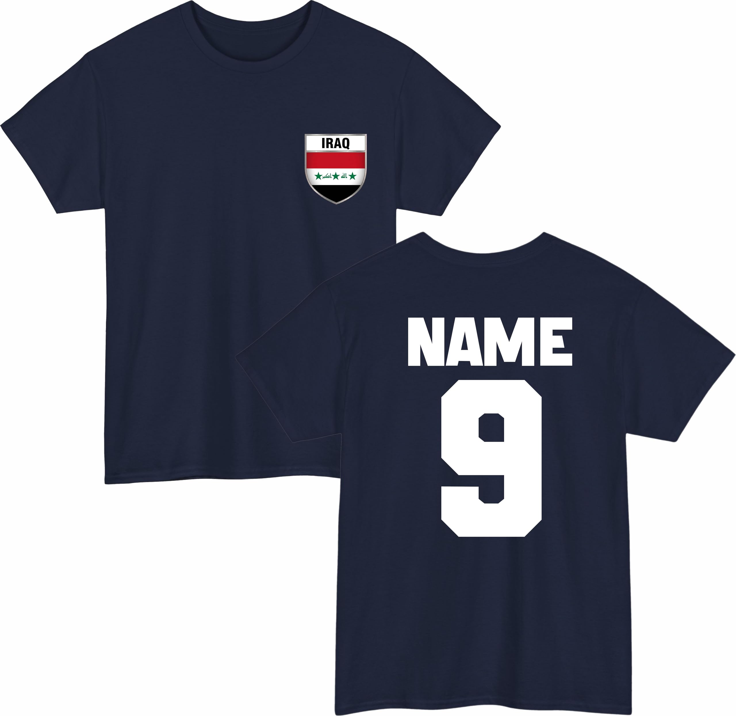 Personalised Iraq Football T-Shirt Custom Name and Number Tee Iraqi National Flag Soccer Jersey Top Navy