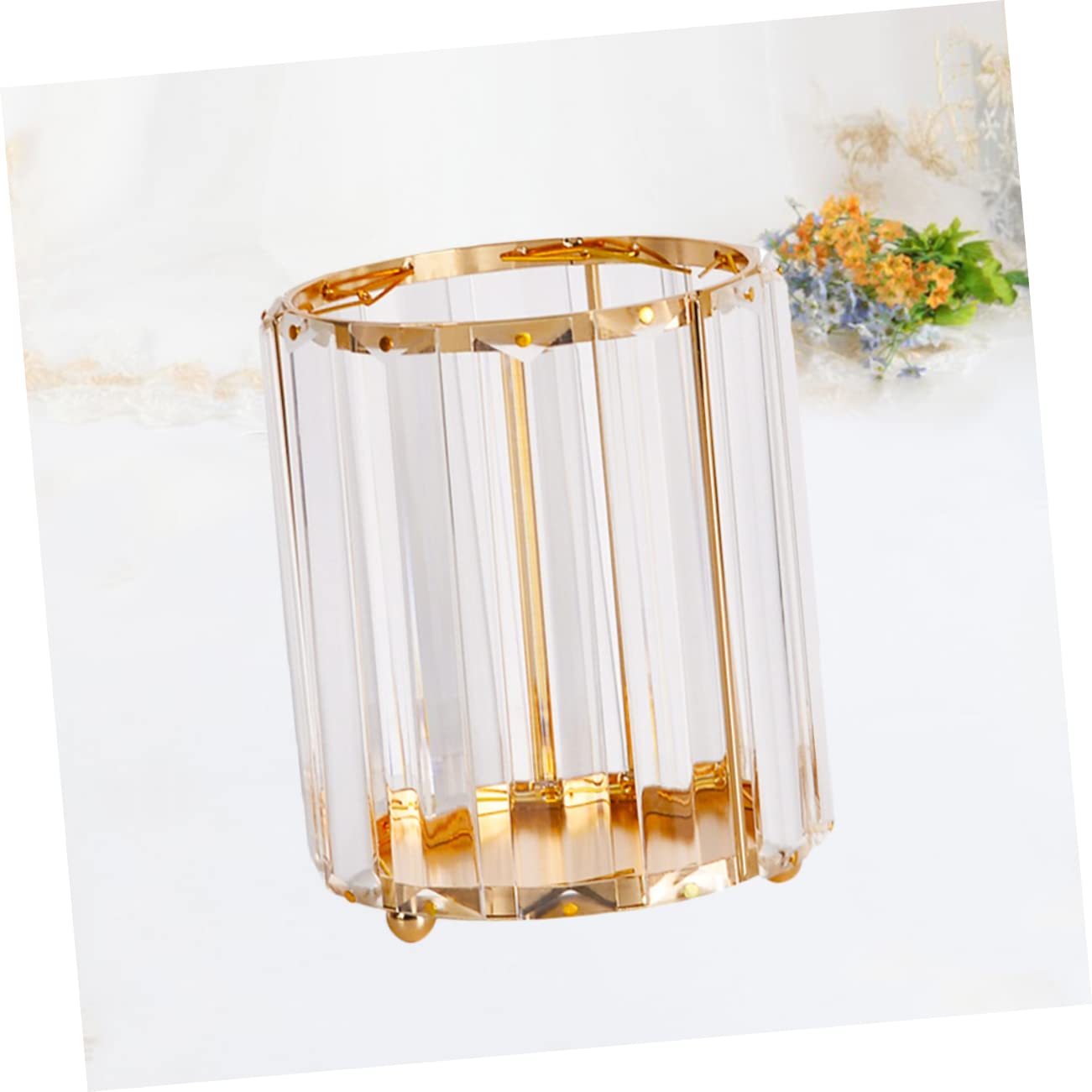PLAFOPE Portalápices de Vidrio Dorado, Jarrón Hexagonal Decorativo para Lápices y Cejas, Organizador Multiuso para Oficina y Hogar