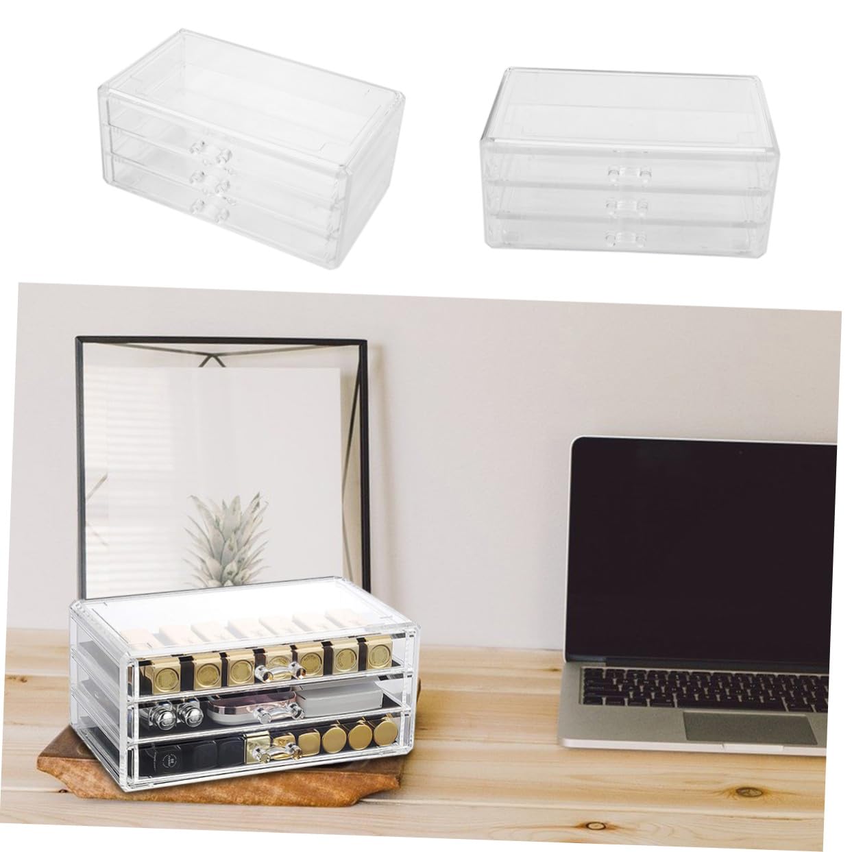 Hemobllo Caja de Almacenamiento Cajón de Acrílico para Cosméticos Organizador de Escritorio para Maquillaje Organizador de Mesa de Tres